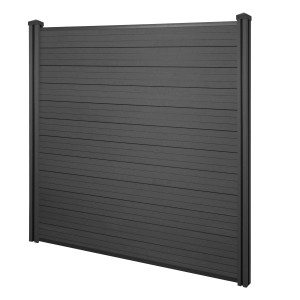 Anthrazitfarbener WPC-Sichtschutz Savoie Basiselement (195 cm) mit Pfosten für den Garten.