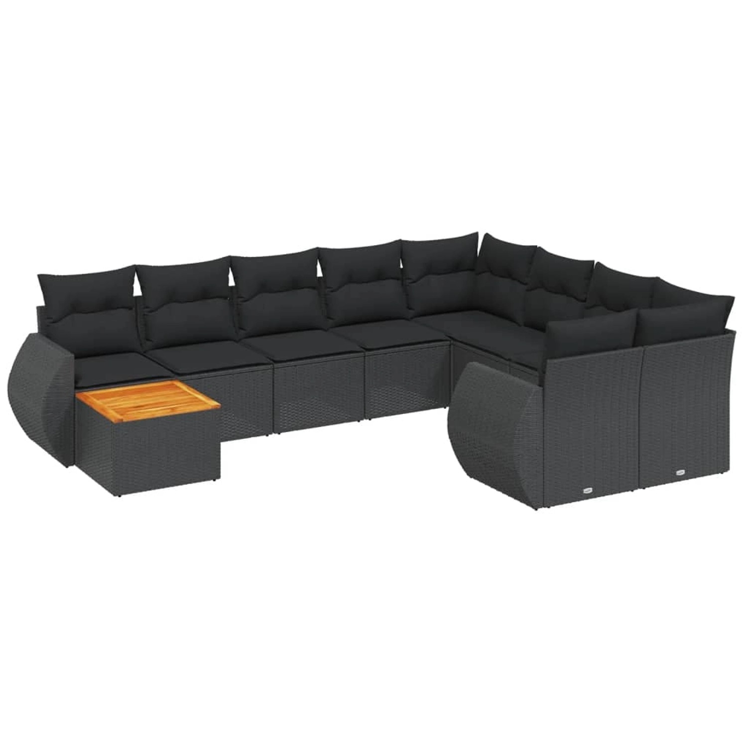 vidaXL 10-Tlg Garten-Sofagarnitur mit Kissen Schwarz Poly Rattan 3225166