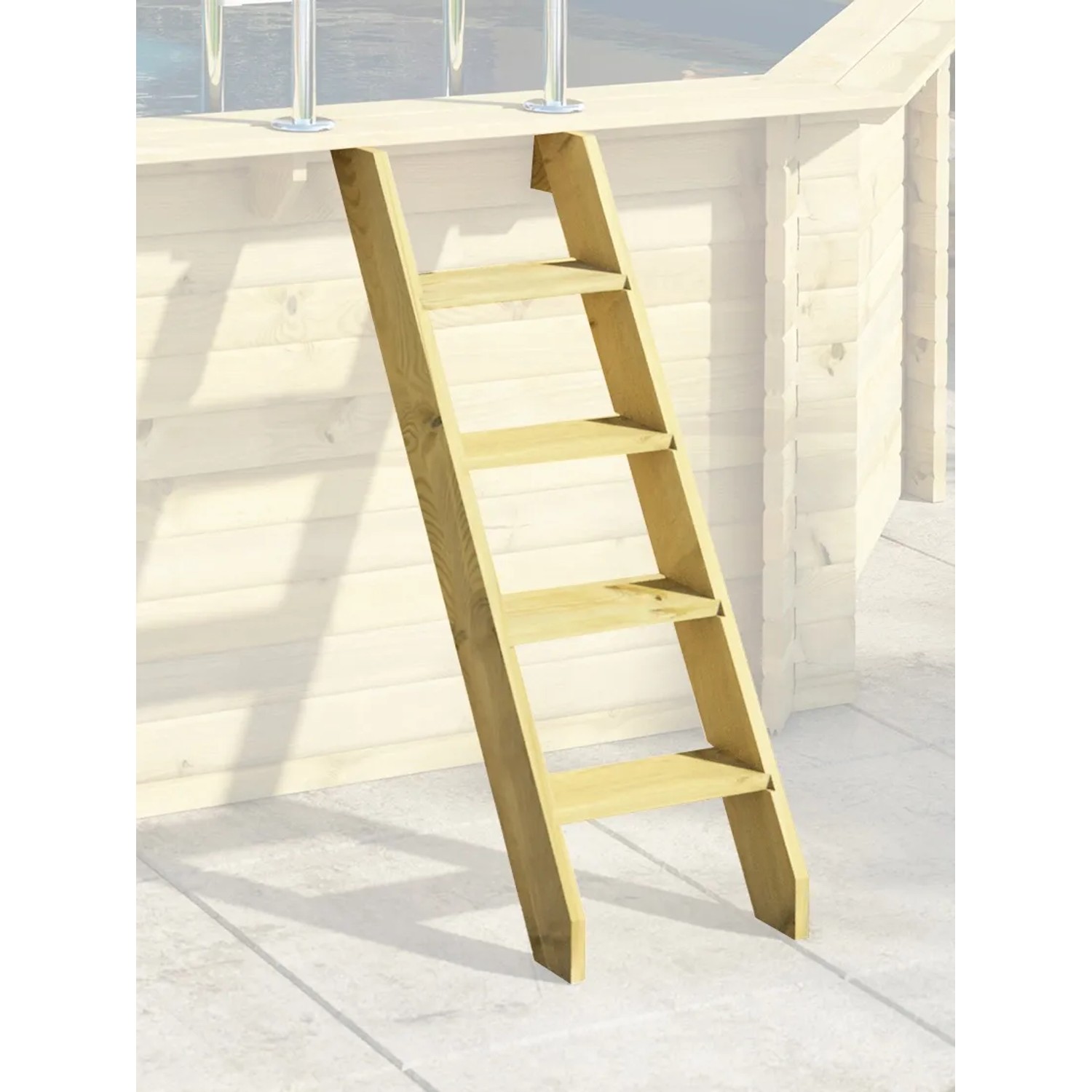Holzpool-Leiter aus dem Karibu Pool Modell 2 Set, chromfrei kesseldruckimprägniert.