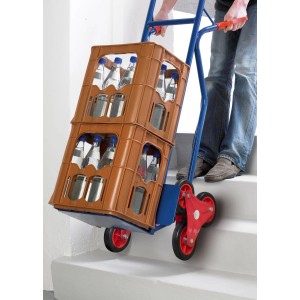 Pro-Bau-Tec Treppensteiger Sackkarre mit Getränkekisten auf Treppe, Stahl, 150 kg Traglast.