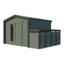 Weka Gartenhaus Killarney mit Designtür und 4er Mülltonnenbox, graugrün/anthrazit.