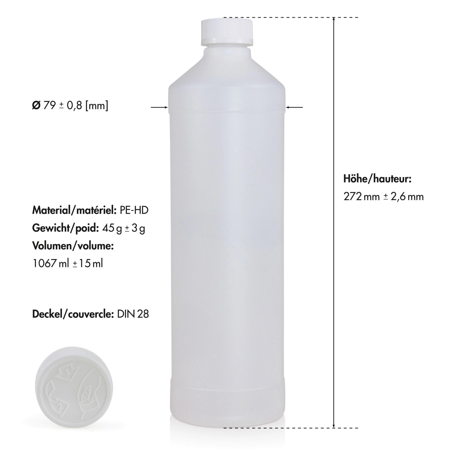 Weiße Flasche Bayzid Flockungsmittel Flüssig für Pools, 1 Liter Füllmenge.