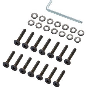Montage-Set für Canera Gartenmöbel: Schrauben, Abstandshalter und Schraubenschlüssel.