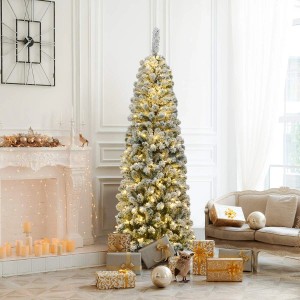 Costway Bleistift Weihnachtsbaum mit Schnee und Led-Leuchten 180cm