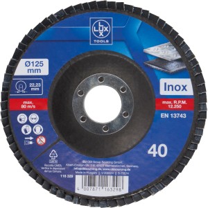 LUX Fächerschleifscheibe Metall, Ø 125mm, K40. Zubehör für Winkelschleifer.