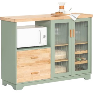 SoBuy Buffet FSB81-GR: Küchenschrank, Sideboard mit Mikrowellenfach, Glastüren und Schubladen.