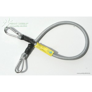 Floracord Spanngurt, hellgrau, mit Karabinerhaken für Sonnensegel.