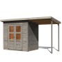 Karibu Gartenhaus Vellinge mit Anbaudach, vorvergraut, 219x208x150 cm. Holz-Gartenhaus mit Doppeltür.