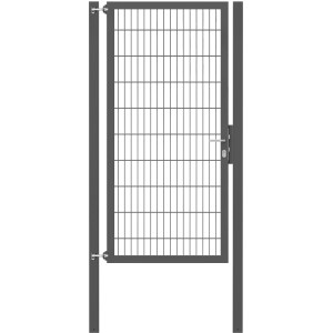 Anthrazitfarbenes Gartentor Flexo Plus, 100x200 cm, mit Pfosten. Doppelstabmatte, inkl. Schloss und Drücker.