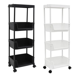 MAKLIK Küchenrollwagen 2er Set, schwarz & weiß, mit 4 Ebenen und Rollen. Ideal für Küche und Bad.