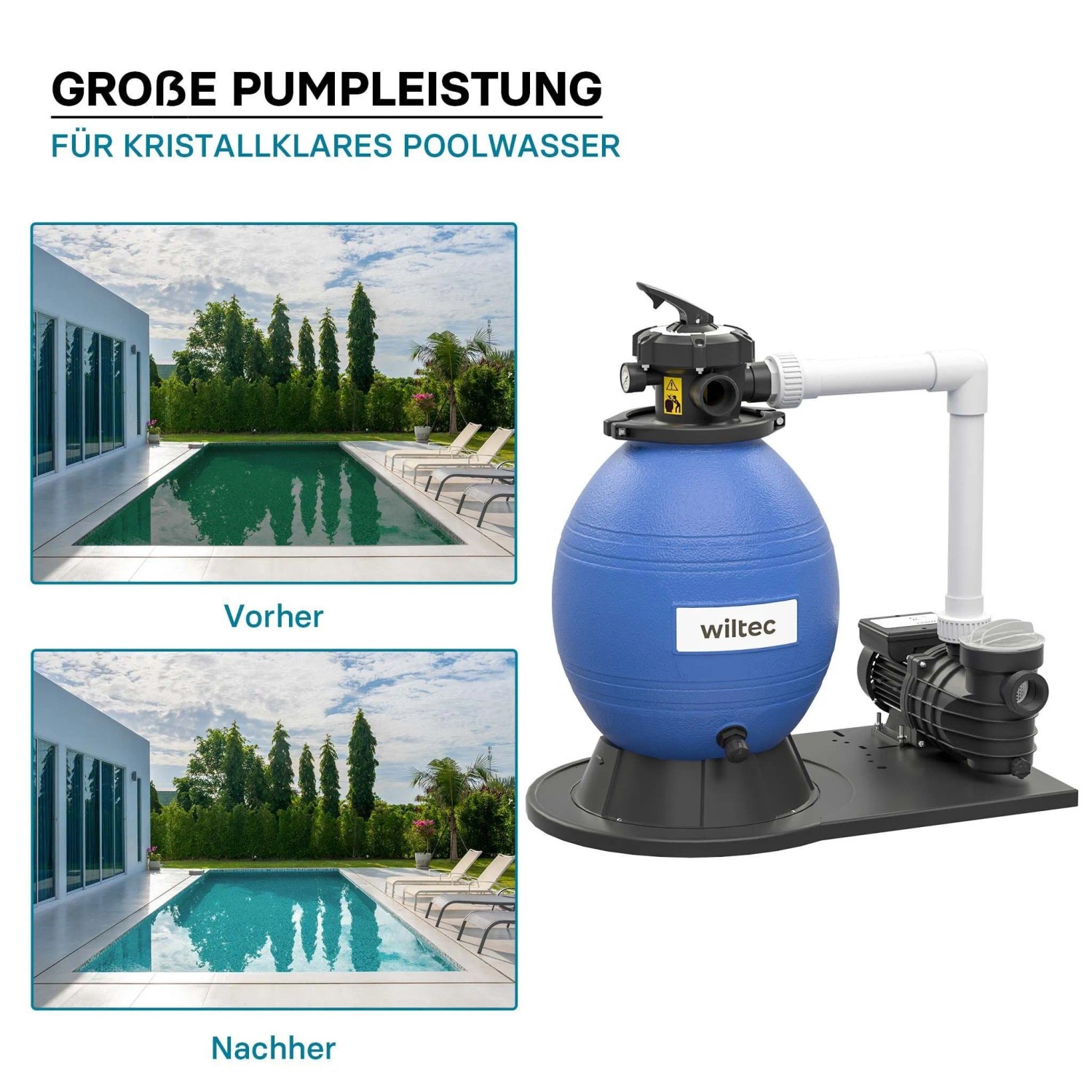 Wiltec Sandfilteranlage 550W 38L Filtertank 18000L/H Pumpe Pool Filterpumpe_7