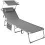 Tectake Sonnenliege Chloé Klappbar  Stufenlos Verstellbares Sonnendach  161 x 68 x 111 cm Grau