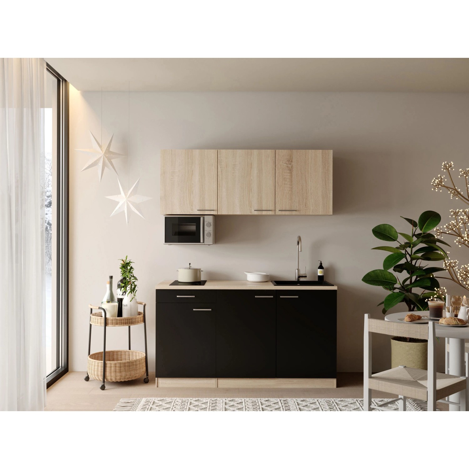 Respekta Ingrid Singleküche 150 cm Schwarz inkl. Mikrowelle