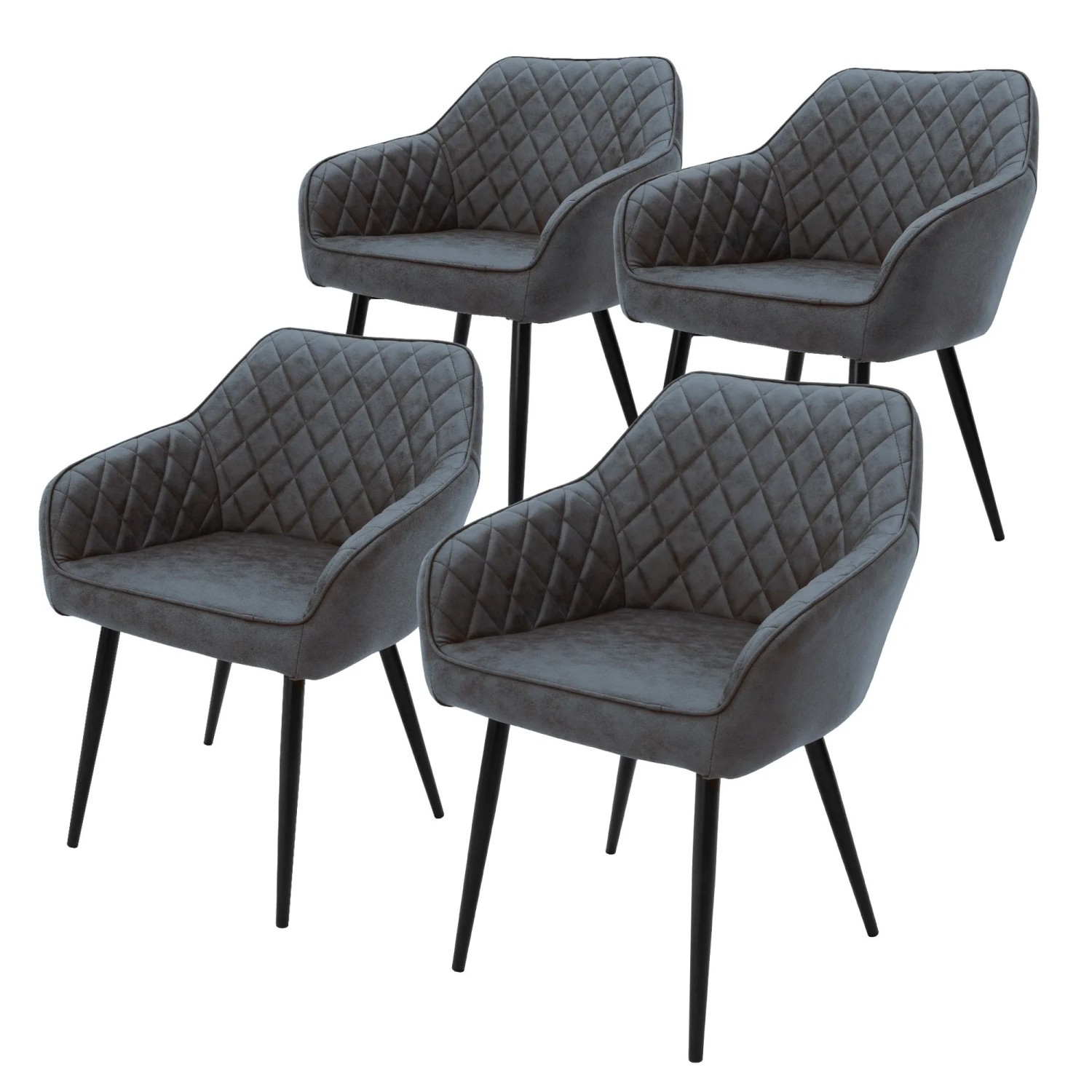 Ml-Design 4er Set Esszimmerstühle Anthrazit Kunstleder Metallbeine