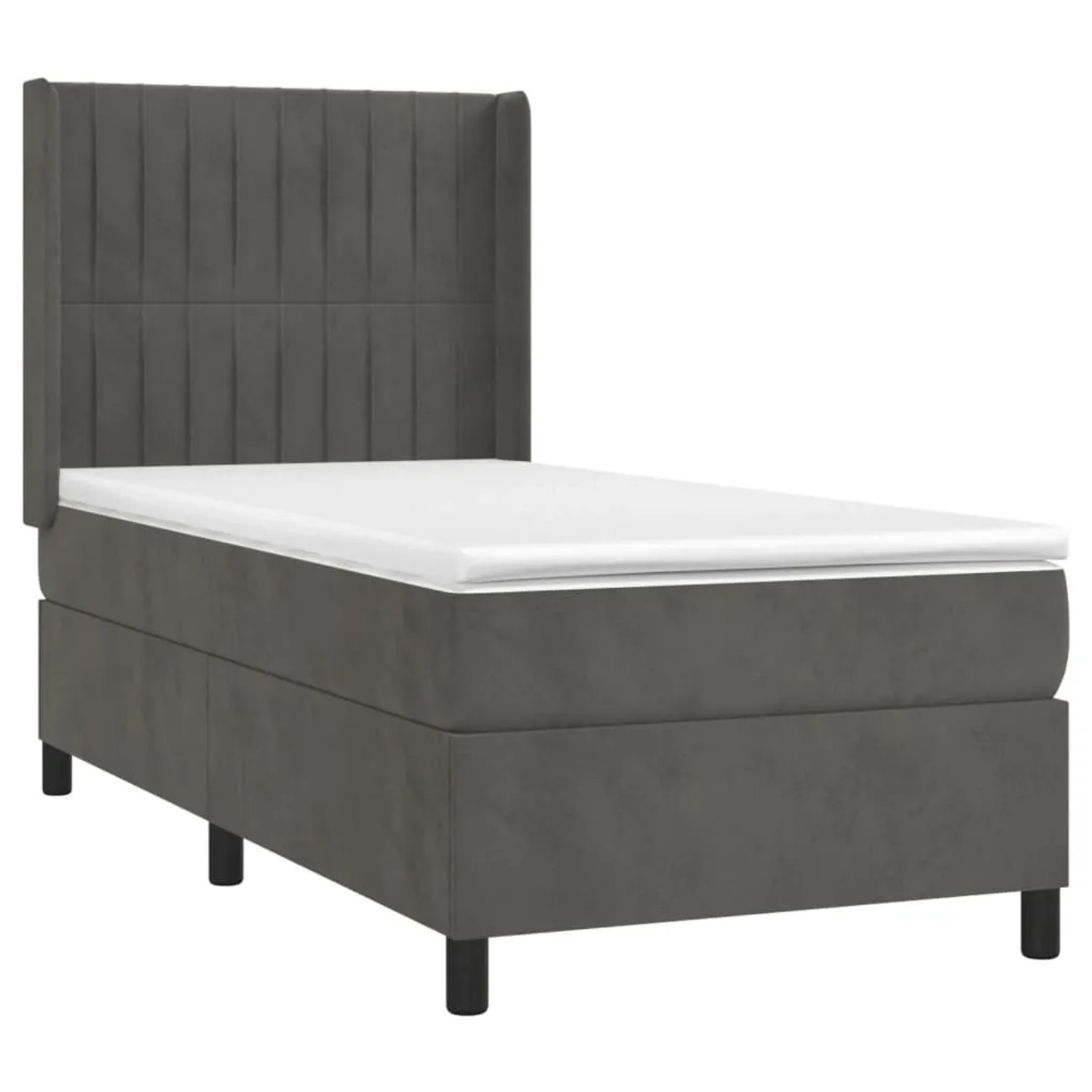 Dunkelgraues vidaXL Boxspringbett (80x200 cm) mit Samtbezug, Matratze und Kopfteil.