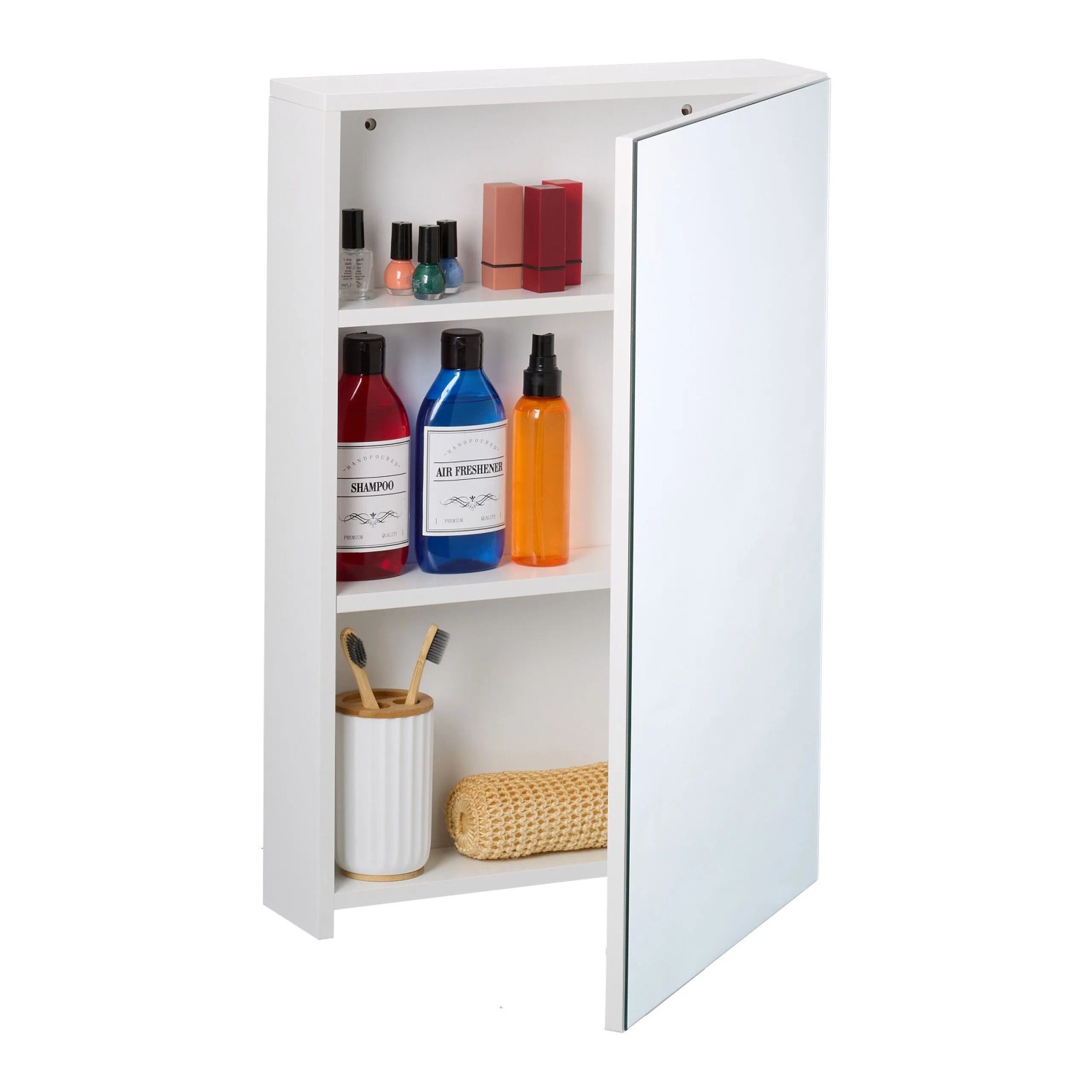 Relaxdays Spiegelschrank MDF Aluminium Weiß Hängend mit 3 Fächern Verstellbar 60,5 cm x 40 cm x 12 cm 6,7 kg