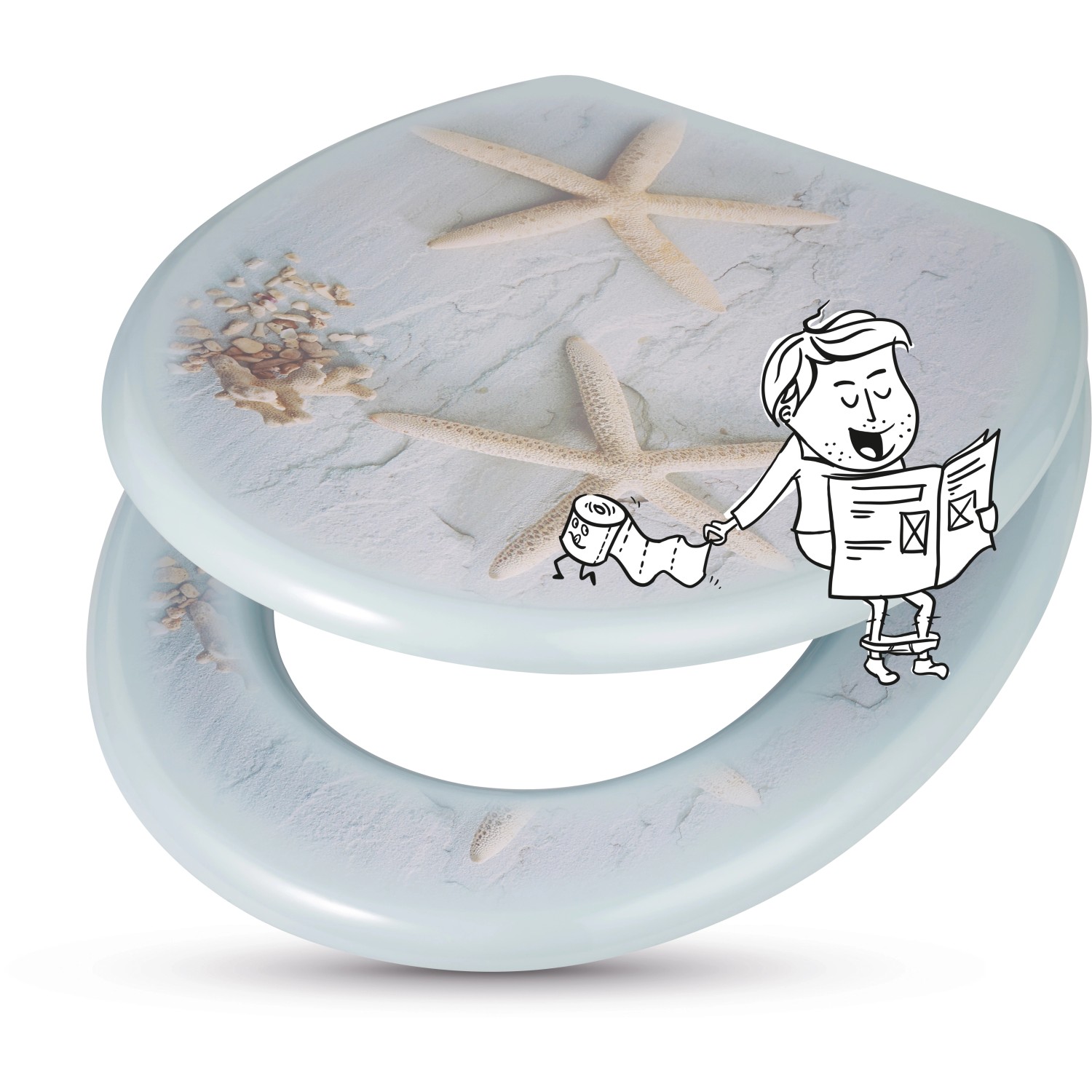 WC-Sitz Carduma mit Seestern-Motiv und Cartoon-Illustration.