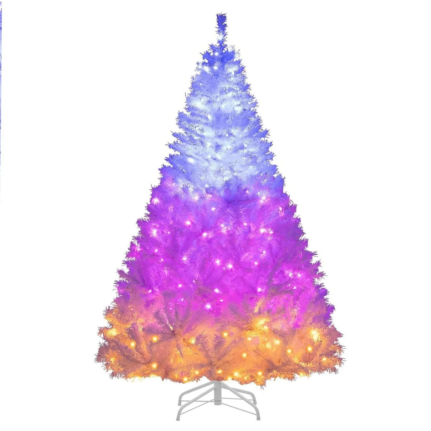 Costway Weihnachtsbaum mit Beleuchtung mit 11 Lichtmodi Weiß 180 cm