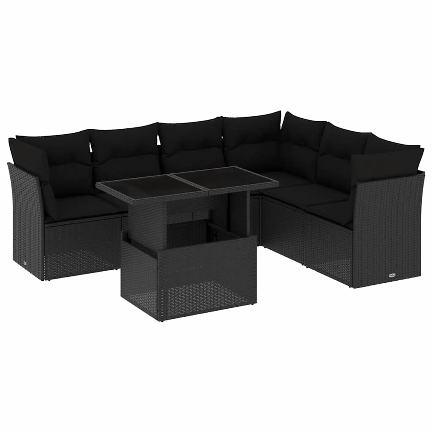 vidaXL 7-Tlg Garten-Sofagarnitur mit Kissen Schwarz Poly Rattan 3266605 günstig online kaufen