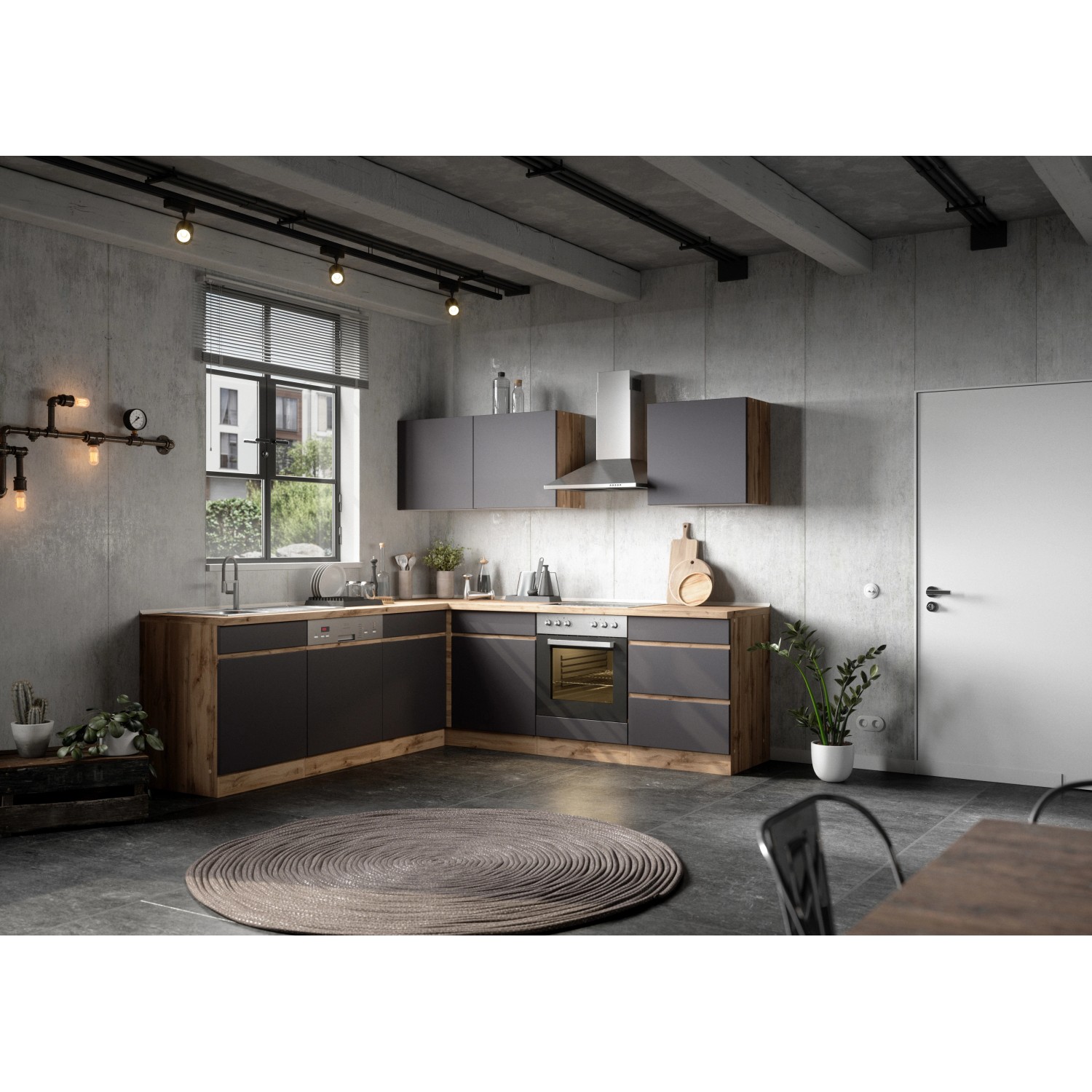 Küchen-Eckschrank bei Held OBI cm Turin Graphit/Wotaneiche Möbel kaufen 120