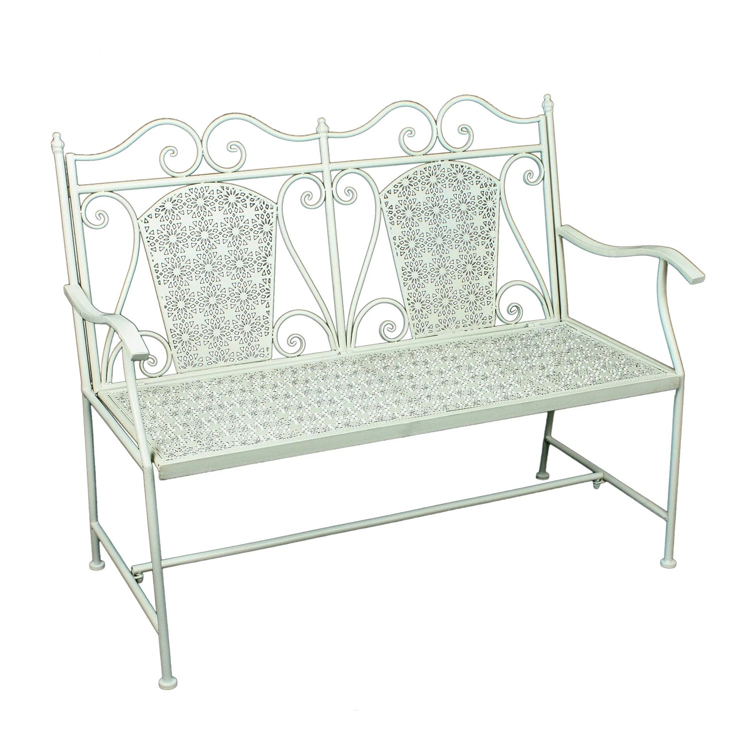 DELUKE Gartenbank SIGURD 120cm Breit Stahl Weiß Terrassenbank Wetterfest Sitzbank Outdoor Bank