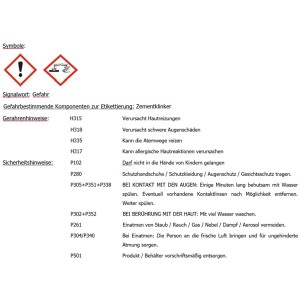 Sicherheitshinweise und Gefahrensymbole für Tassullo Betontass Gartenbeton.
