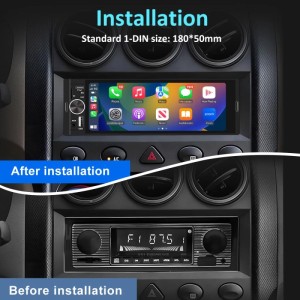 Junsung 1 Din Autoradio mit Carplay, 6 Zoll Touchscreen, Bluetooth und FM. Vorher-Nachher-Installation.