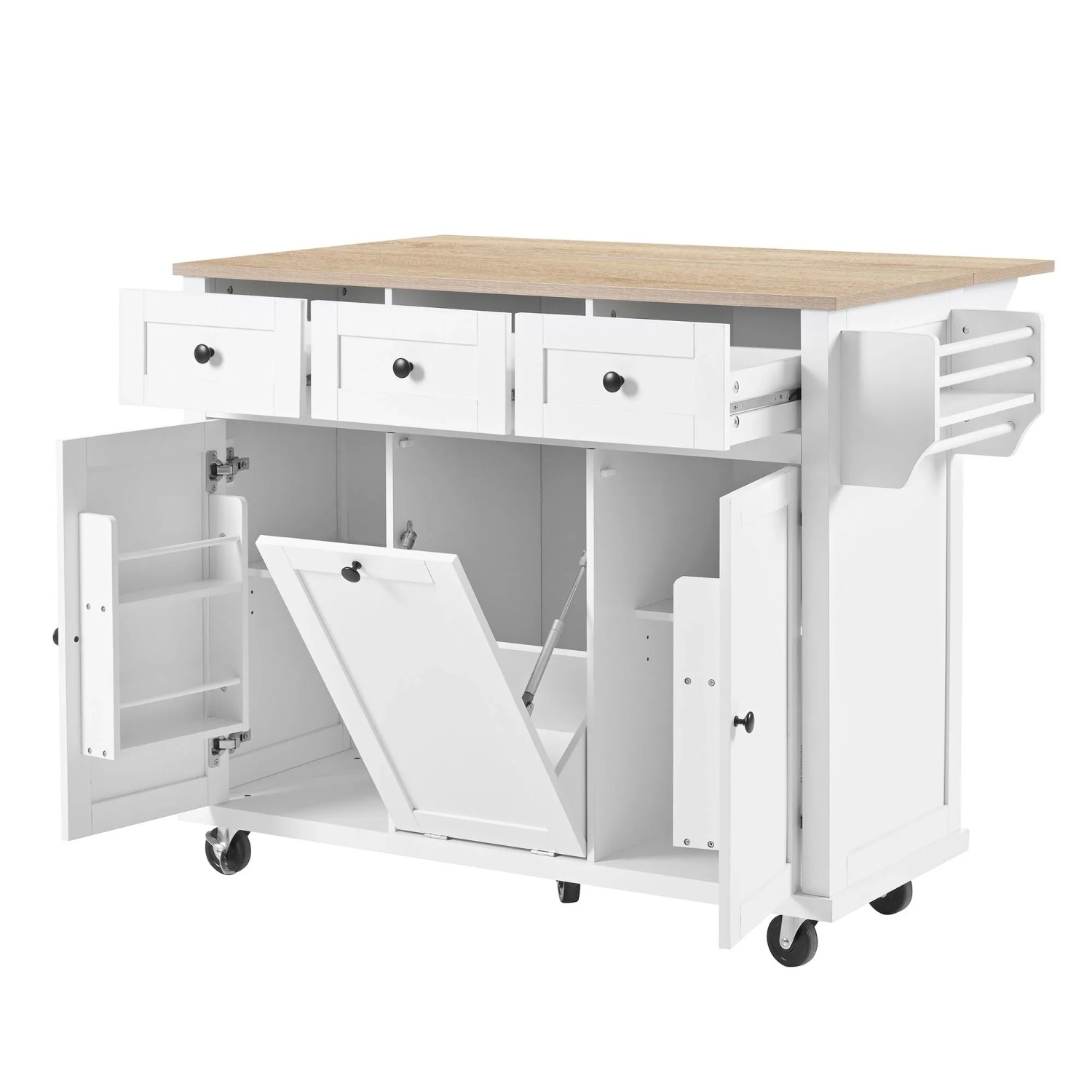 okwish Kücheninsel mit Rollen Schubladen Küche Esszimmer 112x76x92cm Weiß