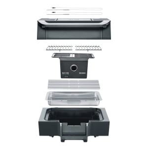 Explosionszeichnung des Severin Tischgrills PG 8138 SEVO Smart Control GT mit Zubehör.