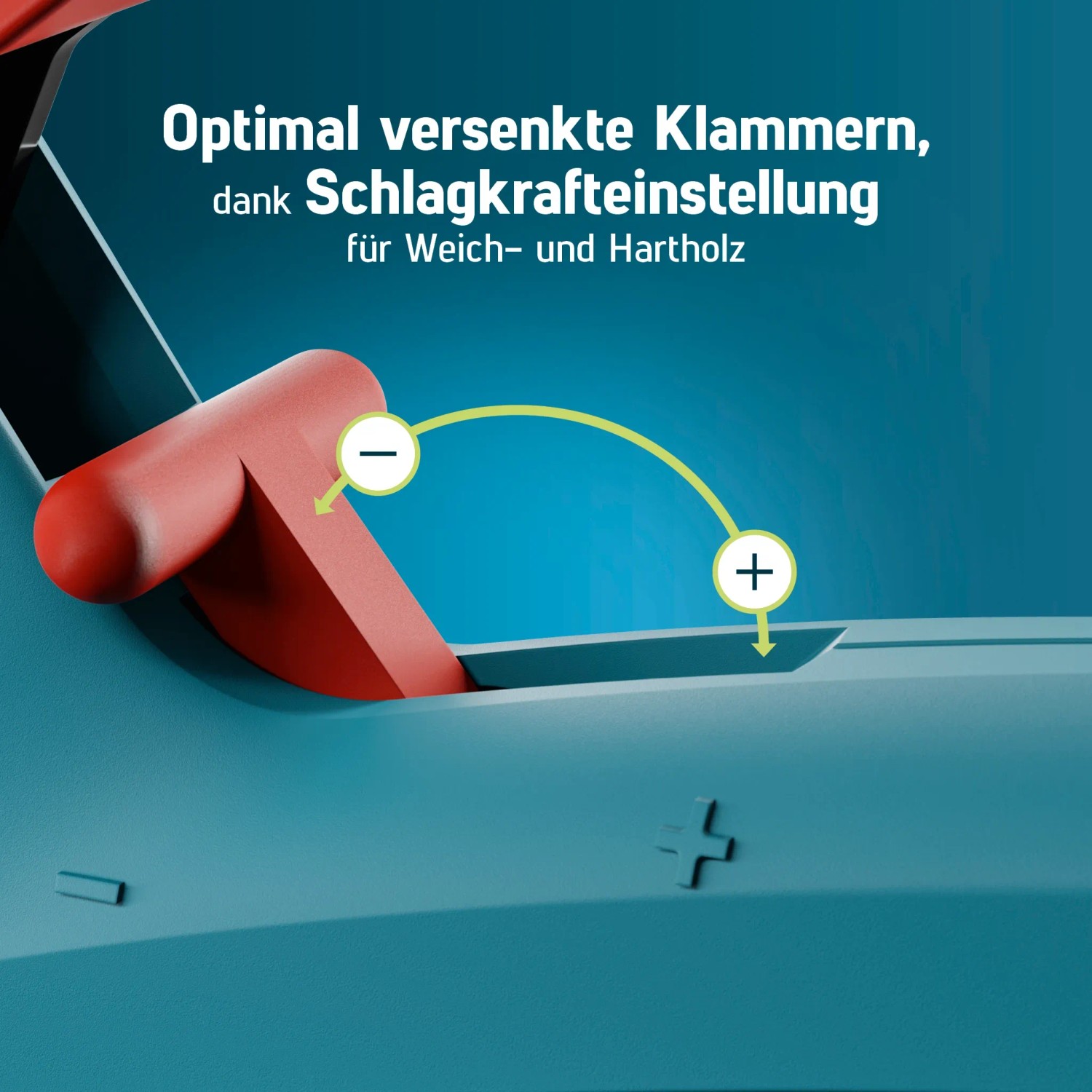 Detailaufnahme des Novus J-17 Handtackers mit Schlagkrafteinstellung für optimale Ergebnisse.