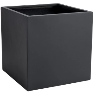 Anthrazitfarbener, quadratischer Vivanno Pflanzkübel Block aus Fiberglas, 50x50x50 cm.