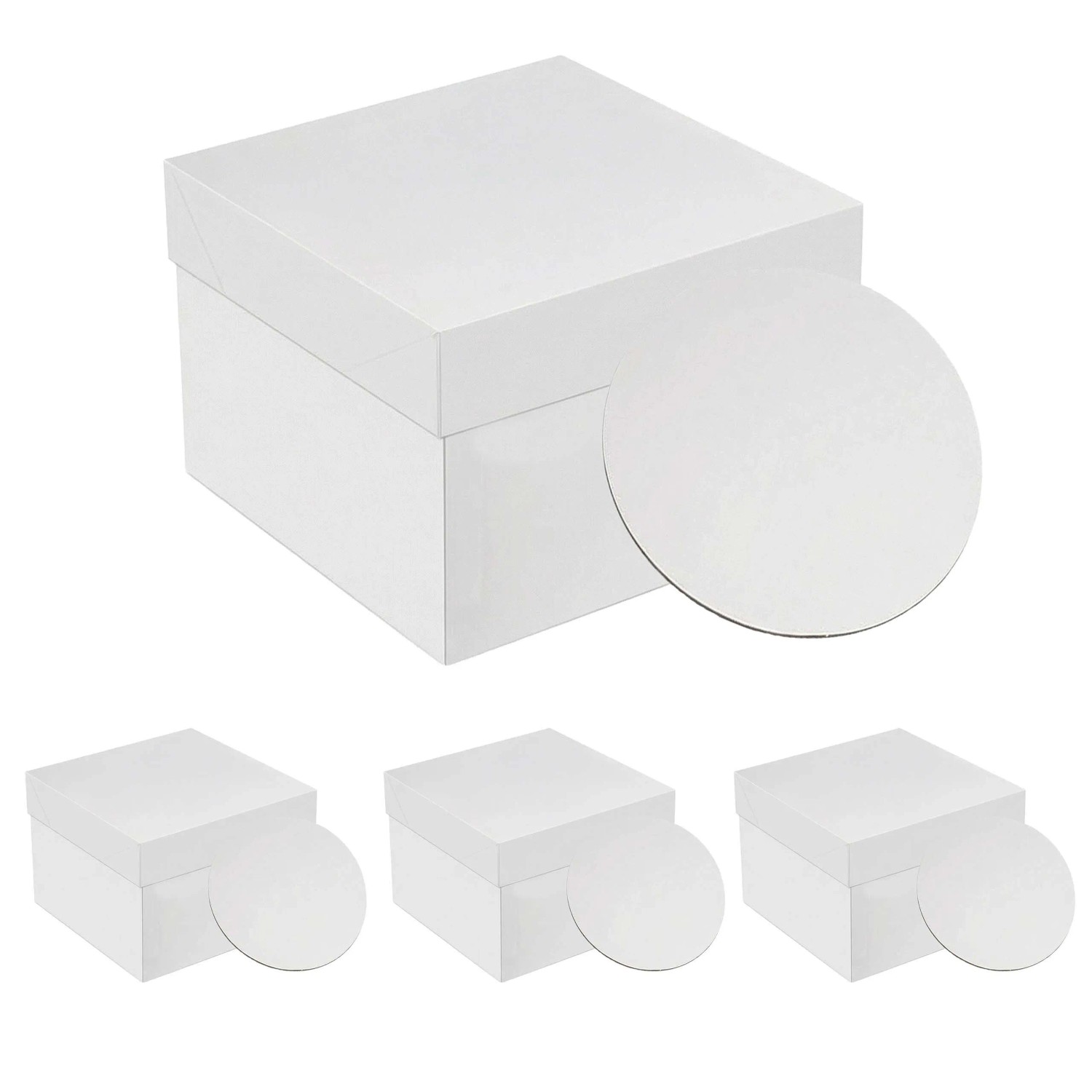 Relaxdays Tortenboxen Karton Weiß 4er Set mit Tortenboards 30 cm x 30 cm x 30 cm