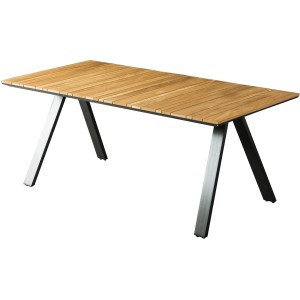 Gartenmöbel-Set Davin: Tisch mit Holzlatten und schwarzem Metallgestell.