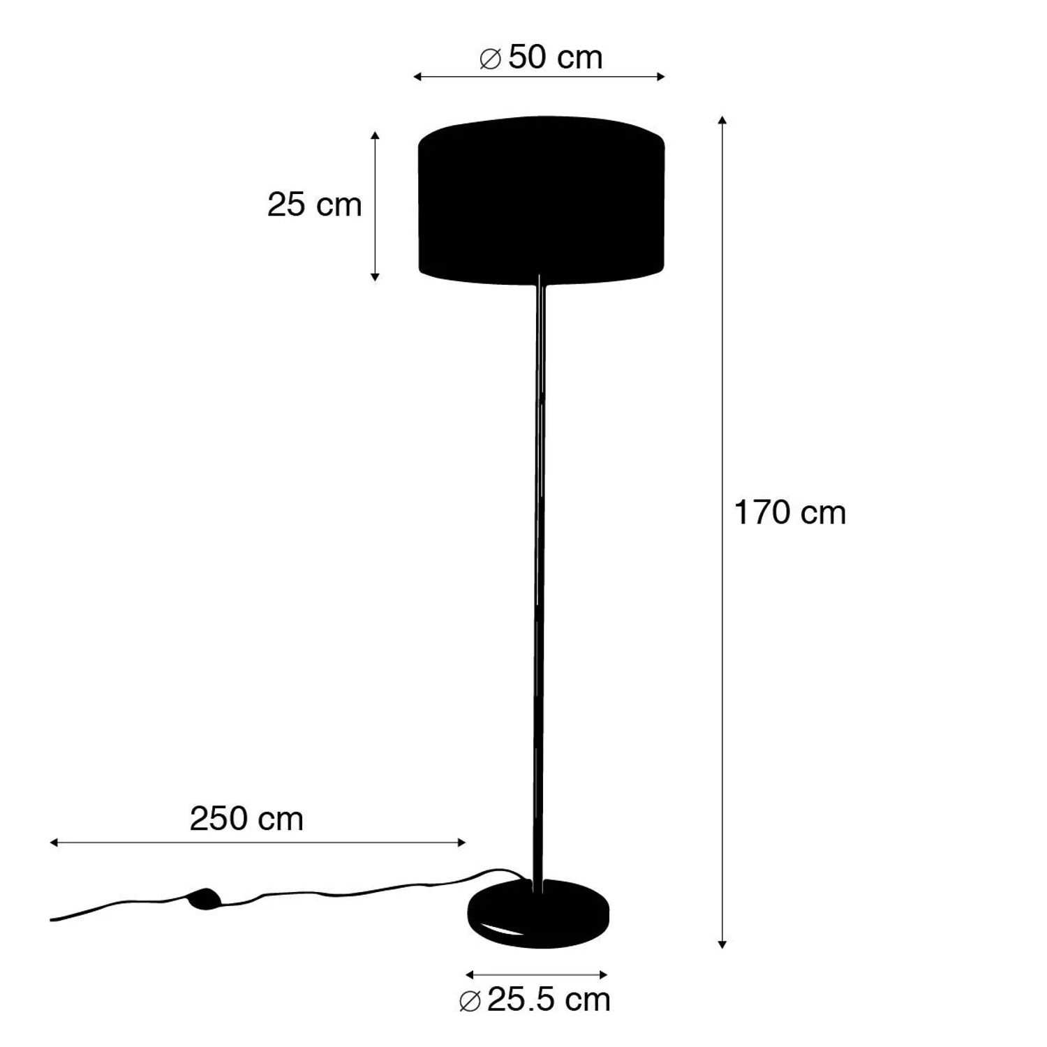 Schwarze QAZQA Stehlampe Simplo mit hellgrauem Schirm (50 cm), geeignet für Innenräume.