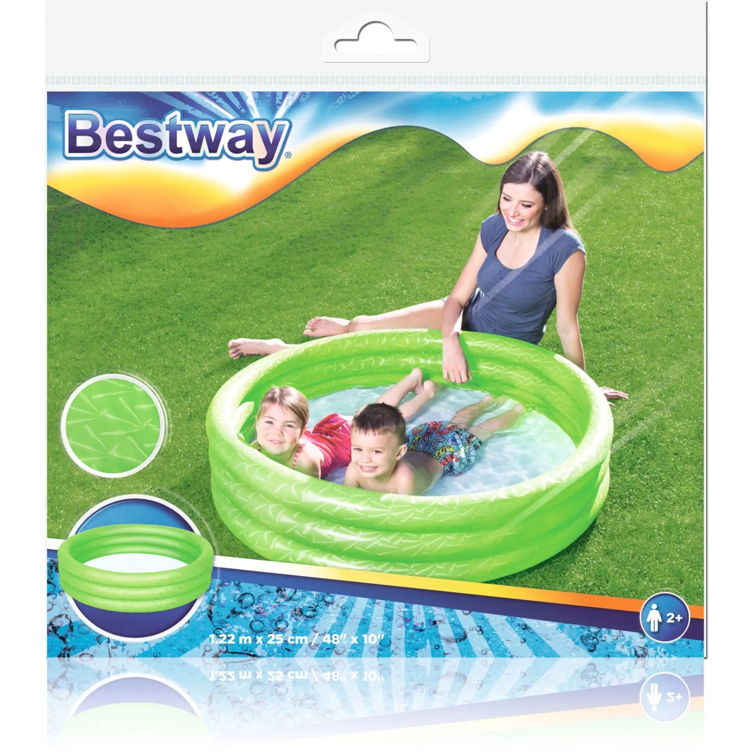 Bestway Planschbecken Classic, 122 cm, grün, mit Kindern im Garten.