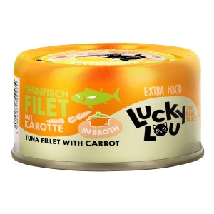 Lucky Lou Katzen-Nassfutter Thunfisch mit Karotte in Broth, 70g Dose.