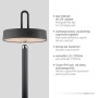 Schwarze LED-Akku-Stehleuchte Amag, dimmbar, für Innen & Außen, 125 cm hoch.
