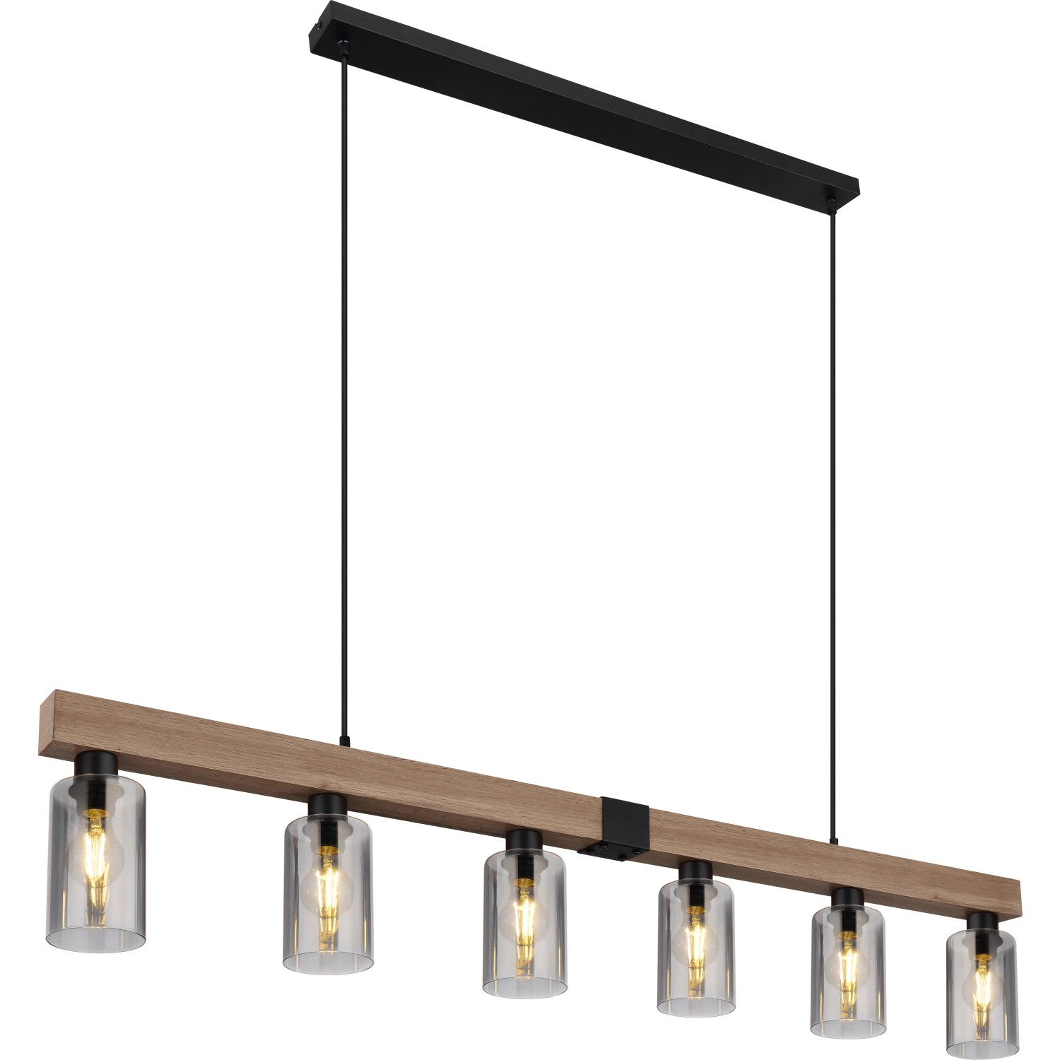 Globo Pendelleuchte GORLEY – 4-flammig, Schwarz Matt Mit Rauchglas, 110x140 Cm
