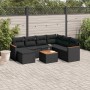 Schwarze 8-tlg. vidaXL Garten-Sofagarnitur aus Poly Rattan mit Kissen und Tisch.