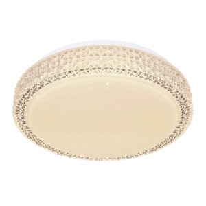 Weiße LED-Deckenleuchte Ovi von Globo, Ø 26 cm, mit Kristall-Optik für stilvolle Beleuchtung.