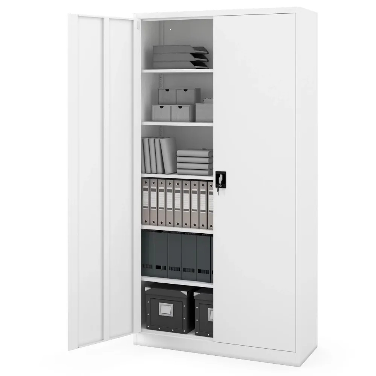 JAN NOWAK Aktenschrank Abschließbar JAN 6 Ebenen Metallschrank Werkstatt Büroschrank Werkzeugschrank 220x115x40cm Weiß