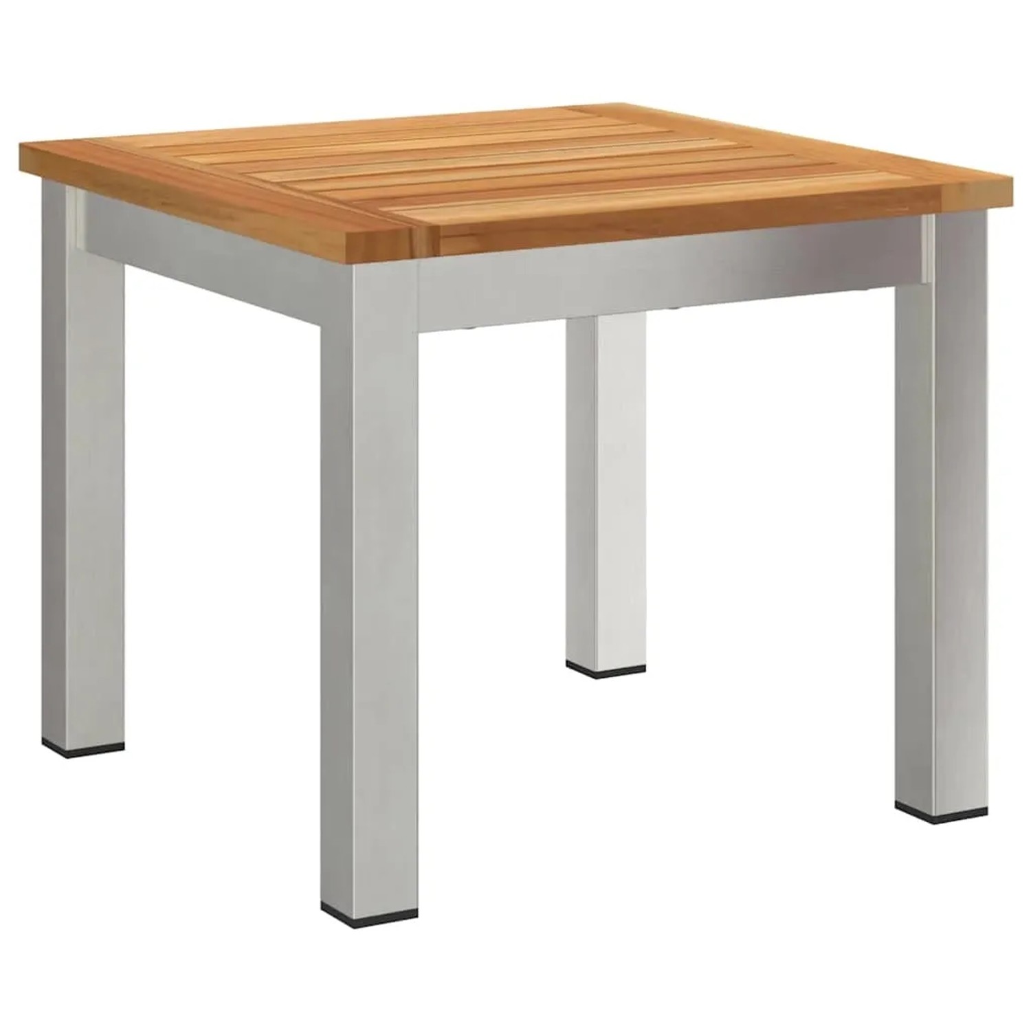 Quadratischer Gartentisch aus Akazienholz und Metall, Teil der vidaXL Essgruppe.
