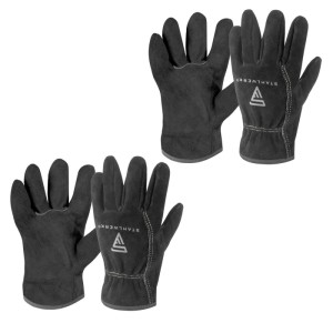 STAHLWERK Schweißerhandschuhe, 2er Set, aus schwarzem, hitzebeständigem Rindspaltleder mit verstärkten Nähten.