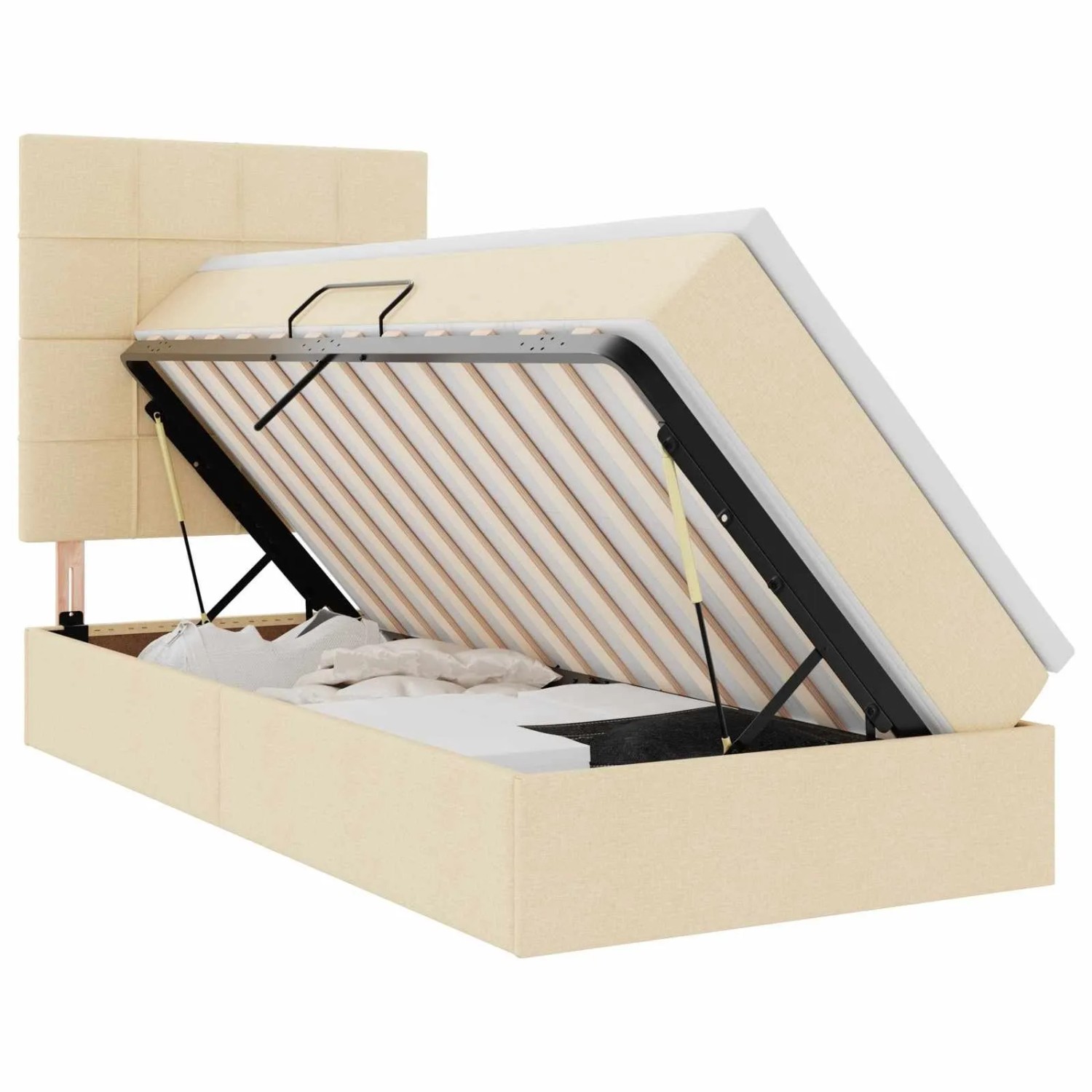 vidaXL Aufbewahrungsbett mit Matratze Creme 100 x 200 cm Polyester 3371764