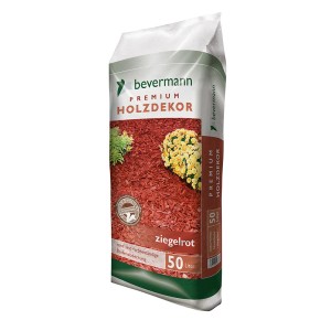 Sack Bevermann Premium Holzdekor Rot, 50 l. Dekormulch aus Nadelholz für Beetabdeckung.