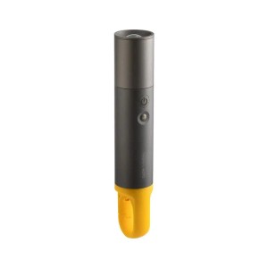 Hoto Taschenlampe QWSDT001, grau, mit gelbem Aufhängehaken. USB-C aufladbar.