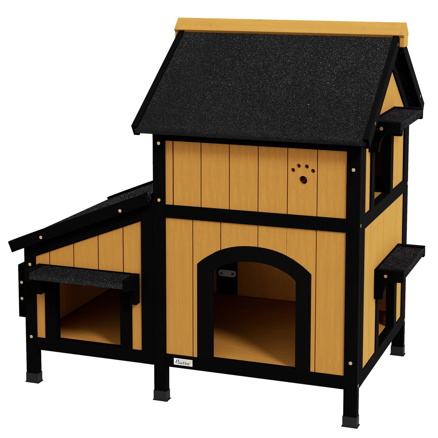 PawHut Outdoor-Katzenhaus Tannenholz Katzenhütte für Draußen Gelb 96L x 65B günstig online kaufen