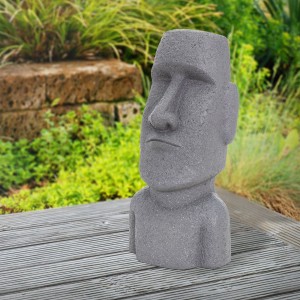 Graue Moai Figur Rapa Nui (53,5 cm) aus Kunstharz für Garten & Deko.