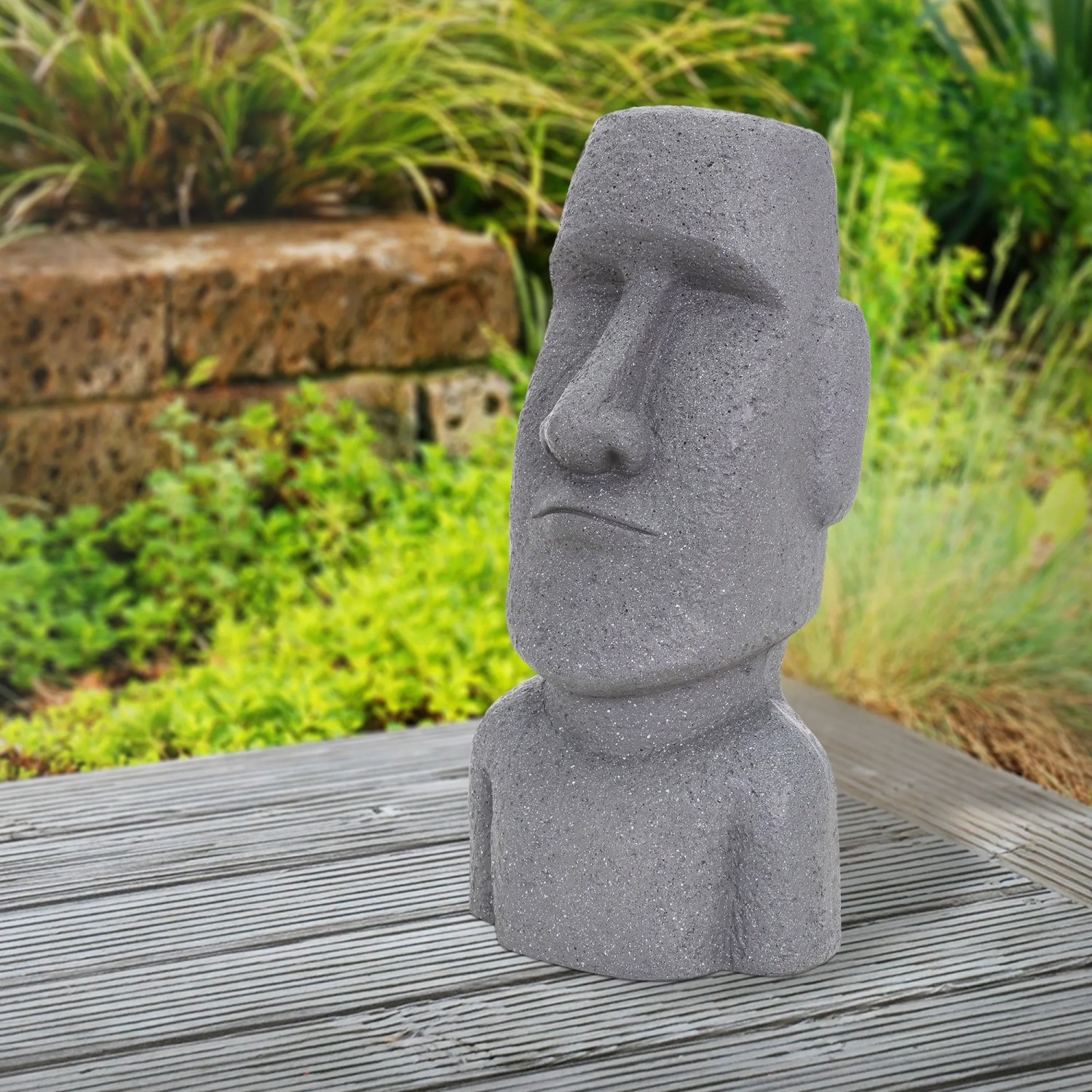 Graue Moai Figur Rapa Nui (53,5 cm) aus Kunstharz für Garten & Deko.