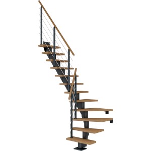 Dolle Mittelholmtreppe Frankfurt, Eiche/Anthrazit, 1/4 gewendelt, mit Geländer.